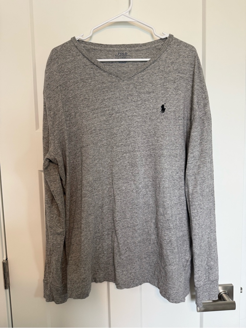 Polo by Ralph Lauren Heather Gray V-Neck Long Sleeve Tee